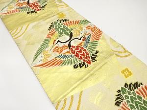 アンティーク　檜扇に向かい鶴・桐唐草模様織出し丸帯（材料）